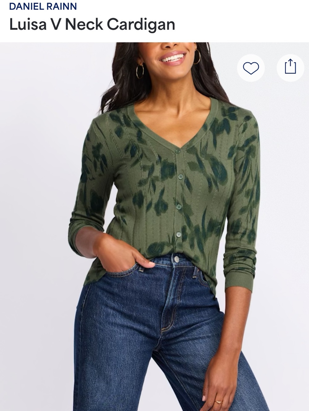 Daniel Rainn Green Floral V-Neck Cardigan